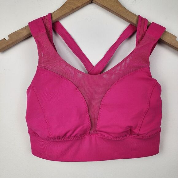 Lululemon Oxygen Sport Bra Magenta Pink Fuchsia Mesh Lace Criss-Cross Strap 6 - Picture 15 of 15